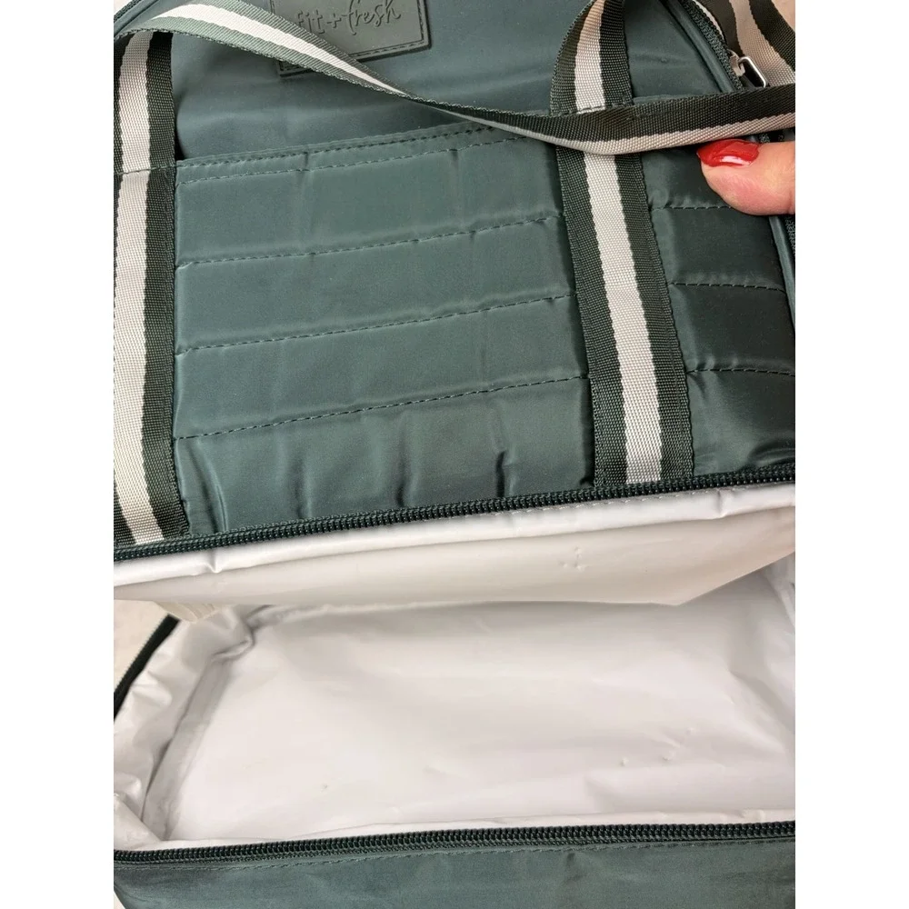 Fit & Fresh Dual Compartment Insulated Lunch Bag Sage Green Tote Shoulder Strap